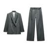 Lapel Long Sleeves with Padded Shoulder Double Breasted Suit Outwear 2129095 Pleated High Waist Wide Leg Pants 2125095