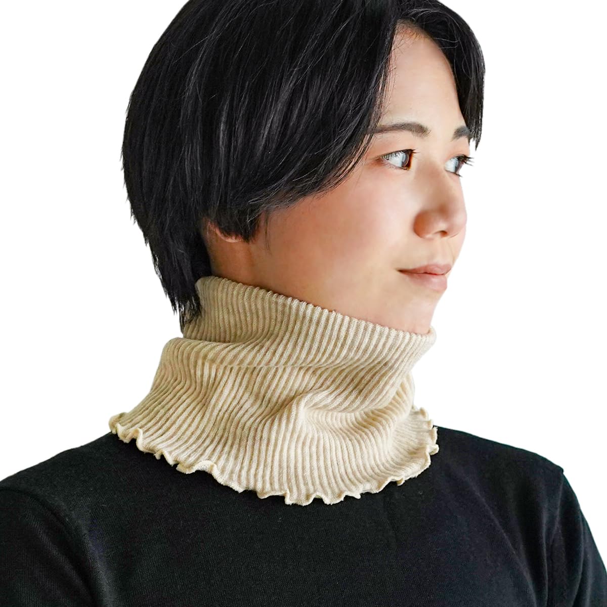 

neck warmer sand [Kinuya] Silk-lined, wool-lined, double-knit (Free size, color)