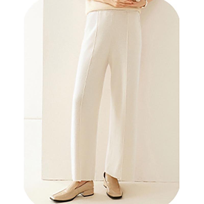 

Женские очень длинные кашемировые брюки широкого кроя - Высокая посадка, Свободный крой, Вязаные со швом по центру для осени/зимы XL (Height 165cm-170cm)