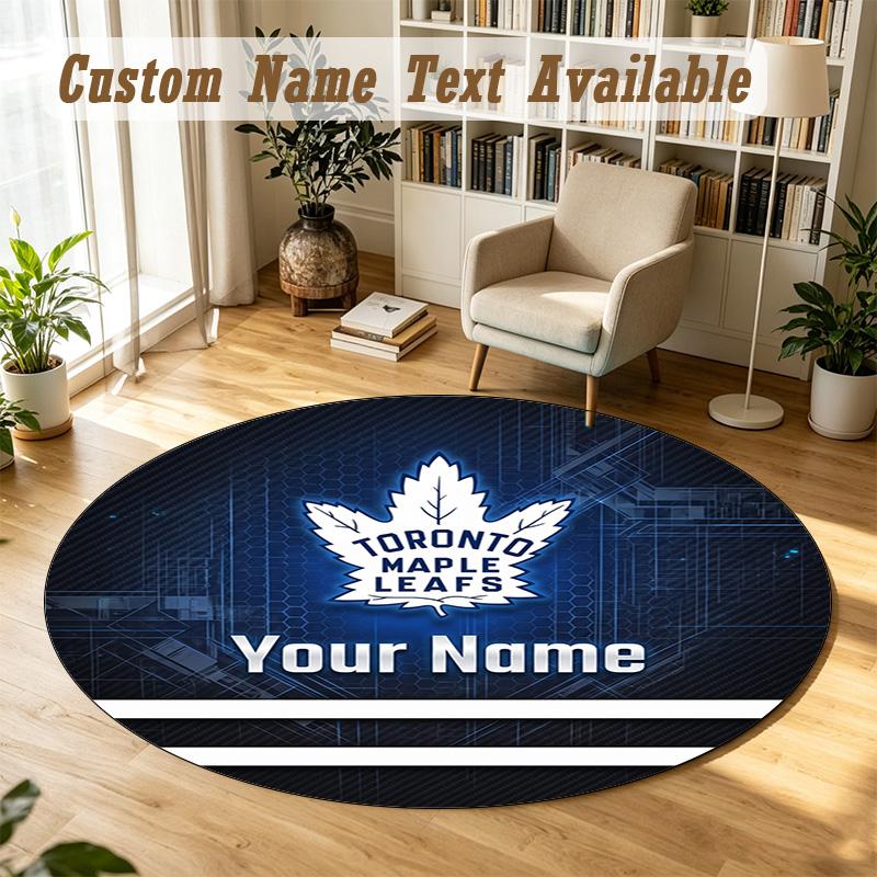 Round Rug Custom NameToronto Maple Leafs Pattern Non Slip Carpet Home Floor Decor