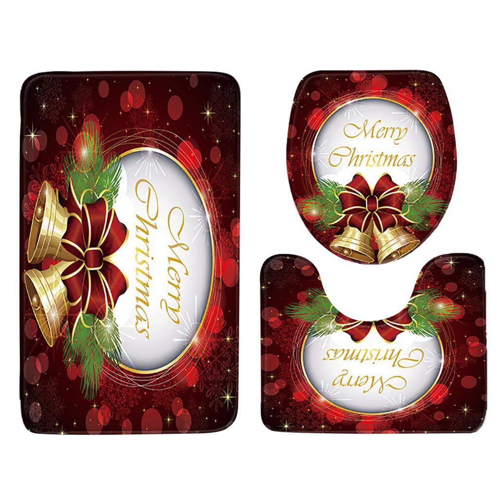 3pcs Christmas Day Non-Slip Bath Mat Bathroom Kitchen Carpet Doormats Decor