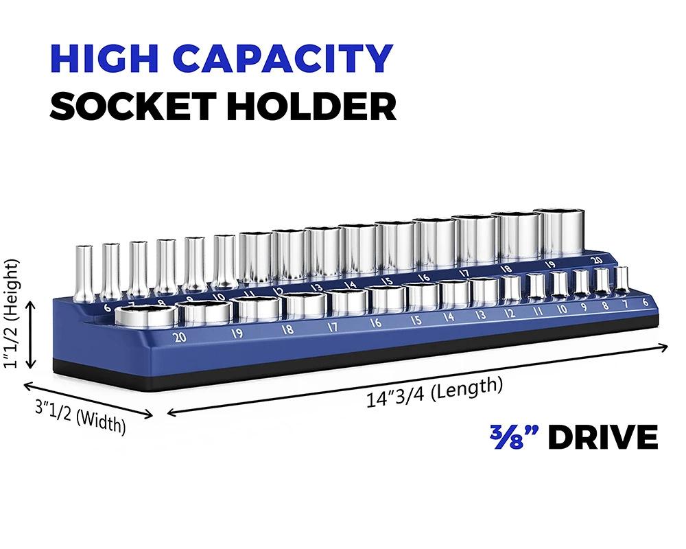 6-Piece Magnetic Socket Holder Set, Plastic Socket Organizer Tray with Magnetic Strips, Metric and SAE Sizes