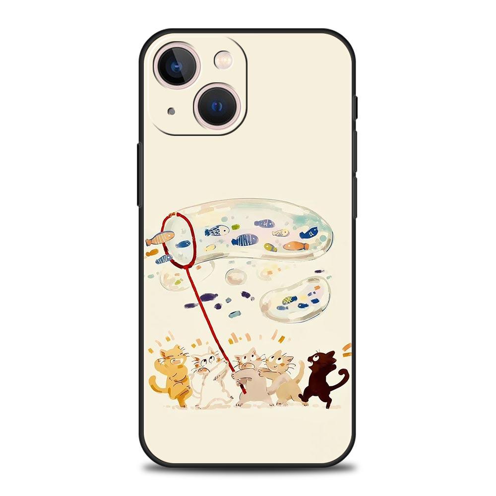 Cat Fishing Phone Case For iPhone 17 Air 16 Plus 13 15 14 12 11 Pro MAX 7 8 SE Soft TPU Shockproof Cover Funda