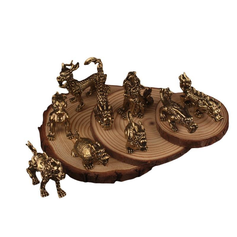 Antique Nine Sons Dragon Fortune Surging Home Office Desktop Small Ornament Craft Cross-border Brass Wholesale