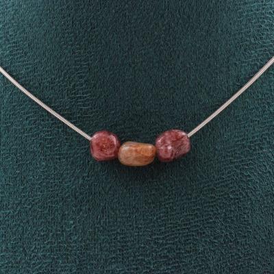 Stones and Minerals. 3-pearl Necklace Ruby from Brazil Stainless Steel Chain Necklace for Women, Men. Customizable Size.