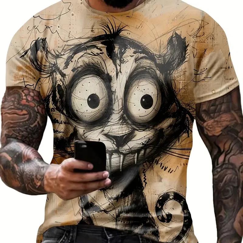 Vtipné pánské tričko se zvířecím potiskem, ležérní trička s krátkým rukávem, kulatý výstřih, pulovr, vintage trička, pánské nadměrné oblečení, sportovní oblečení