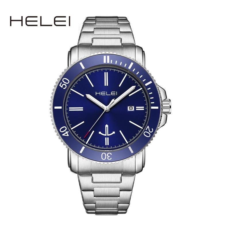 Helei H9002A-G 9002 Waterproof Stainless Steel Strap Round Clock Quartz Watches Business Gift Fashion Men's Wristwatches for Men