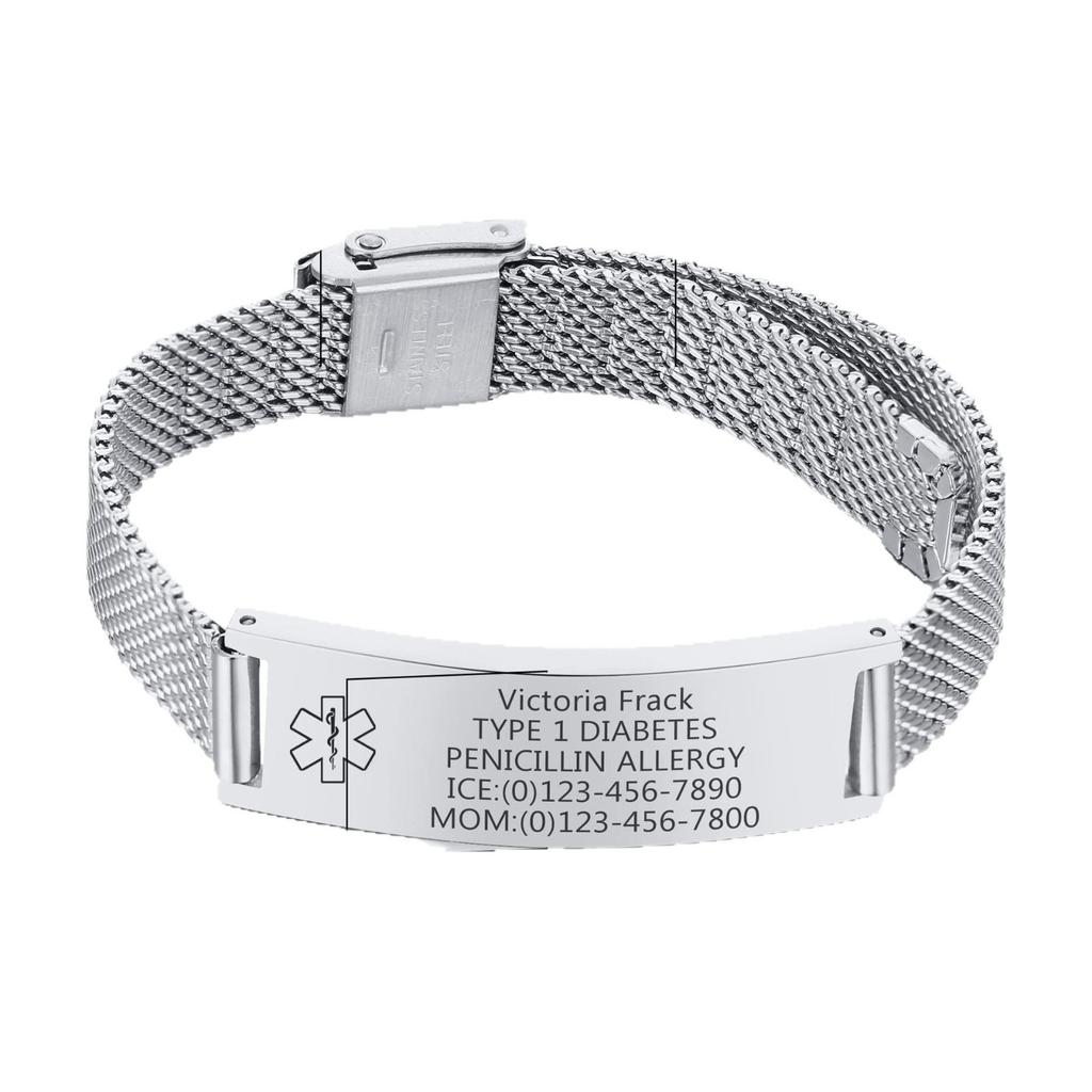 Rose Gold Bend Engraving Bracelet Medical Information Engraving Adjustable Stainless Steel Strap Rose Gold Bend Bracelet