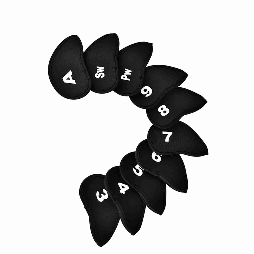10Pcs Neoprene Iron Cue Head Cover with Number Letter(Black)
