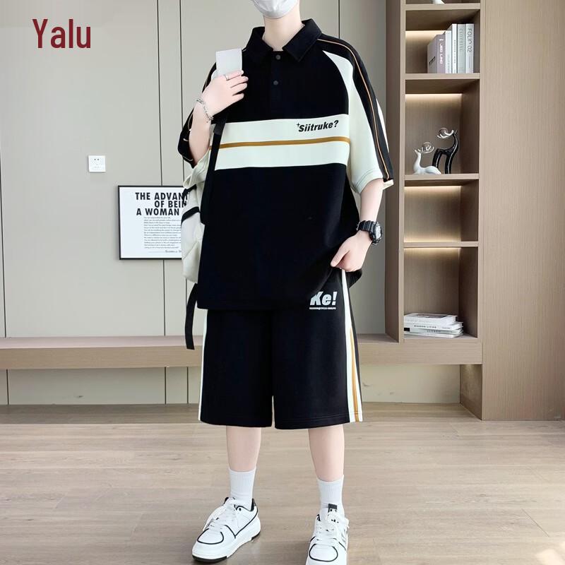 YALU Men s Summer Ice Silk Short Sleeve & Shorts Sport Set L