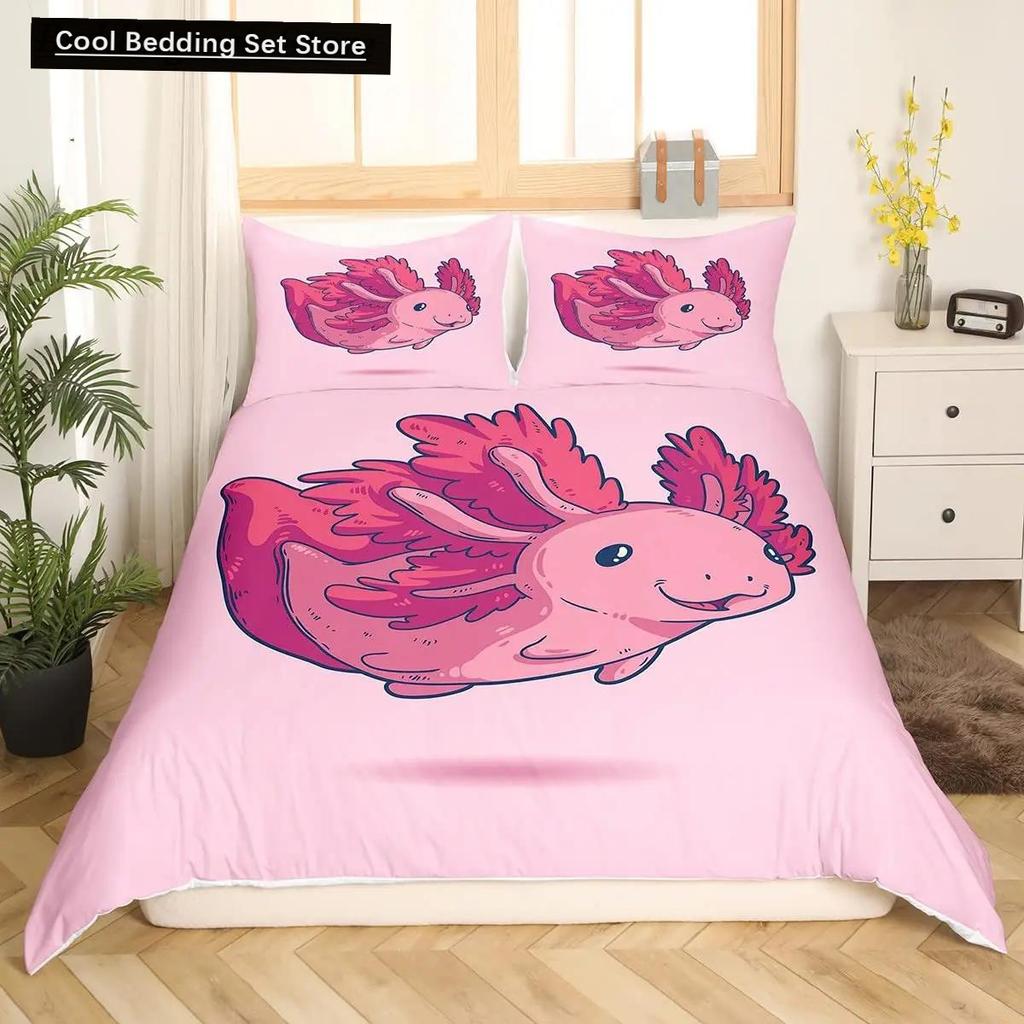 Axolotl Zvíře Roztomilý Mazlíček Povlak na Přikrývku Povlak na Polštář 3dílná Sada Přikrývky Lůžkoviny s Povlakem na Polštář Jednolůžková Dvoulůžková Povlak na Peřinu