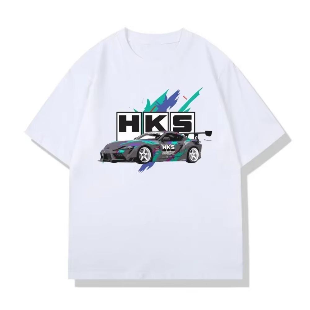 HKS Graphic Printed T-shirt Men Women Casual Fashion High Street Y2K Short Sleeve Top Tee Shirt Summer Breathable Loose T-shirt