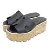 HERMES Excellent condition Eze 30 H cork wedge sandals, women's leather, black, size 34 shoes 34 blackUsed