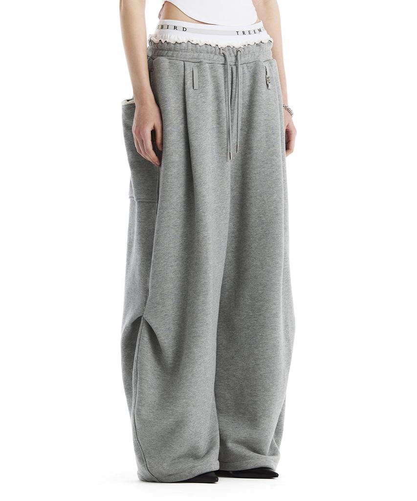 Teulimingbeodeu Double Waist Sagging Sweat Pants [ Melange Gray ]