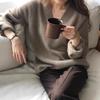 2025 autumn and winter new Korean version of thin casual style women's V-neck simple sweater loose and lazy knitted bottoming shirt women