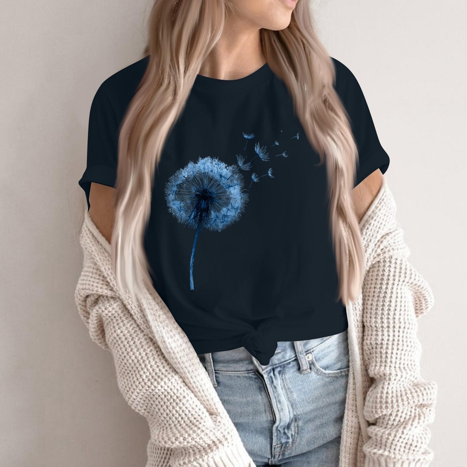 

Women s Fashion Casual Printed Round Neck Short Sleeved Pullover T-Shirt Top XXL Темно-синій