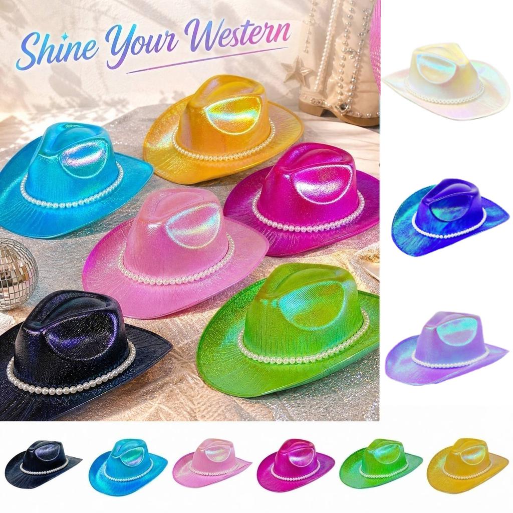 Adult Colorful Pearlescent Hat with Trim for Western Theme Party