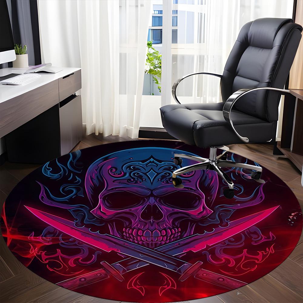 1pc Skull Swords Office Round Area Rug, Under Office Chairs Bedroom Living Room Home Decor, Room Deco, Available In Various Sizes