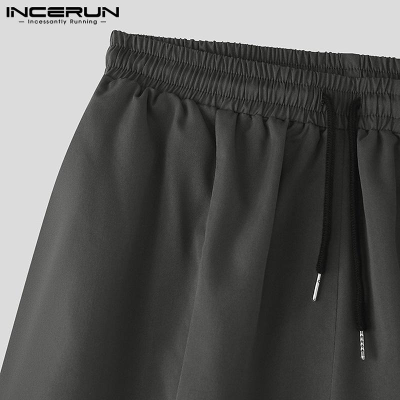 INCERUN Men Elastic Waist Irregular Layers Casual Loose Wide Leg Ankle Pants