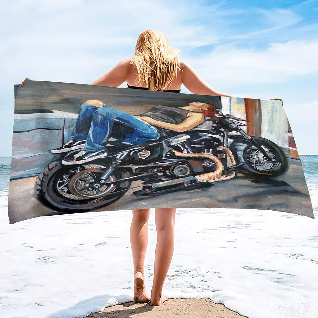 Quick Dry Beach Towels Motorcycle Vehicle Sand Free Ultra Cozy and Bath Towels Water Absorbent Oversize Beach Towel for Boys Men