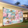 2D Blue Pink Teddy Bear Baby Shower Backdrop, Gender Reveal Photo Background
