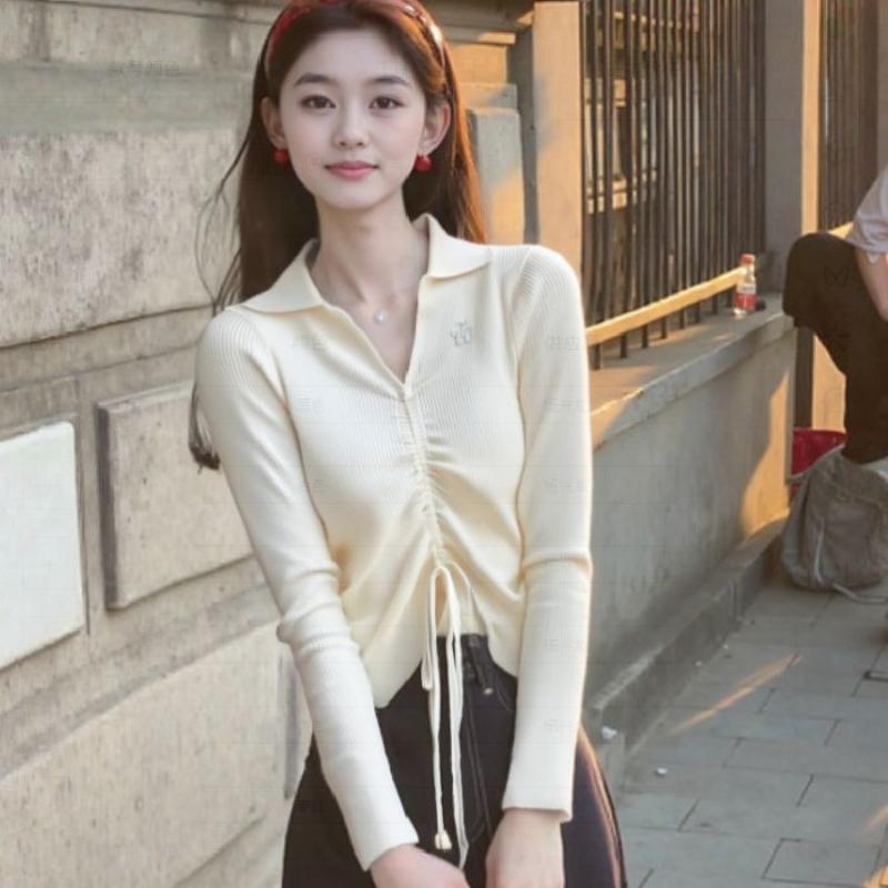 A New Large-sized Irregular Drawstring Top for Women's Autumn Wear with A Polo Collar and Shoulder
