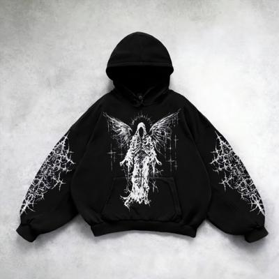 Black Vintage Print Hoodies Fashion Men Women Oversized Long Sleeve Pullover Casual Hoodies Sweatshirt Clothing
