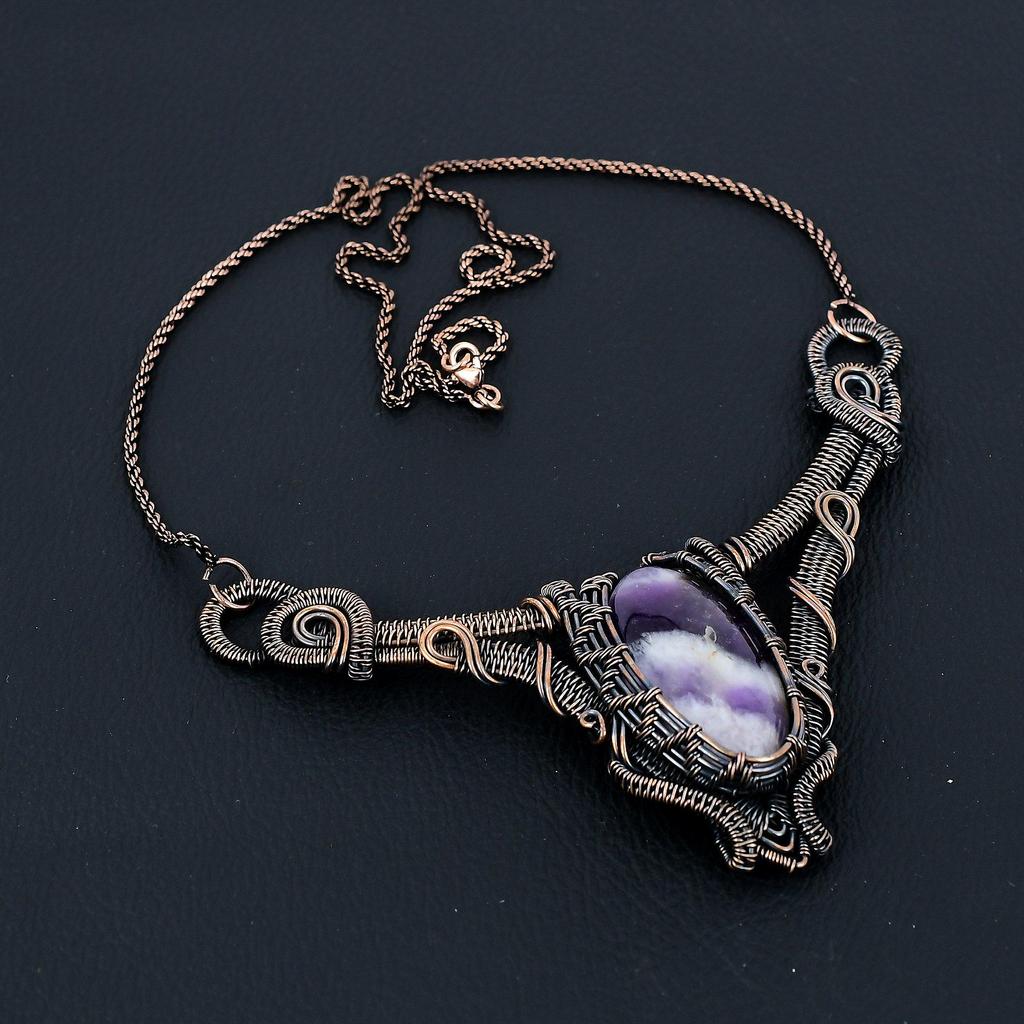 Sage Amethyst Gemstone Pure Copper Wire Wrapped Handmade Necklace Jewelry