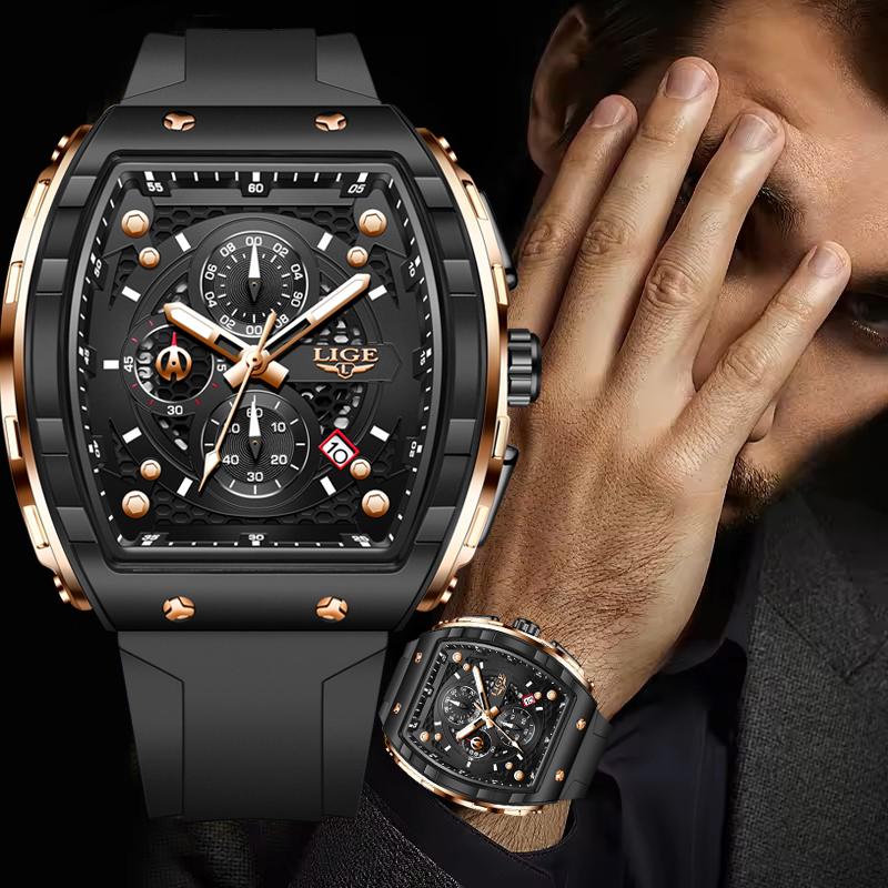 Men Watch Fashion Business Watch Men Square Black Silicone Luminous Waterproof Quartz Wrist Watches For Men Montre Homme