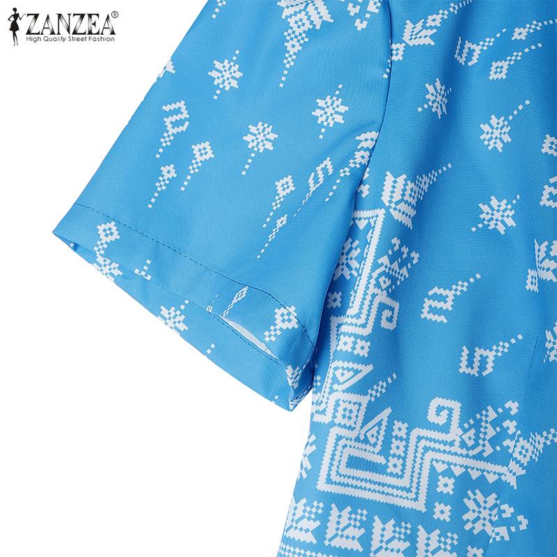 ZANZEA Women V-Neck Casual Short Sleeve Summer Print Dress