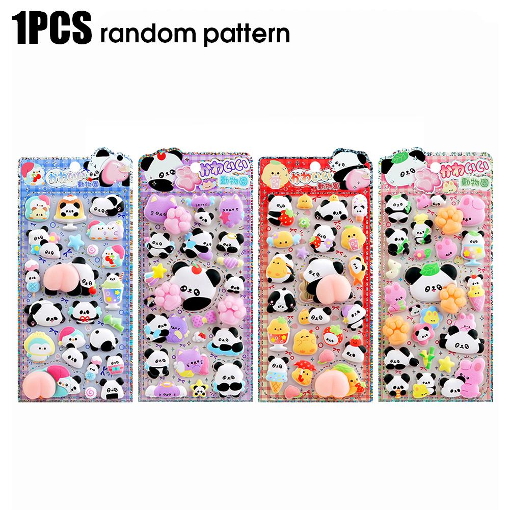 1/4PCS Cute Panda Stress Relief Stickers 3D Embossed Decor for Kids’ Crafts Gift Embellishment 3D Stickers For Hand Pencil Case