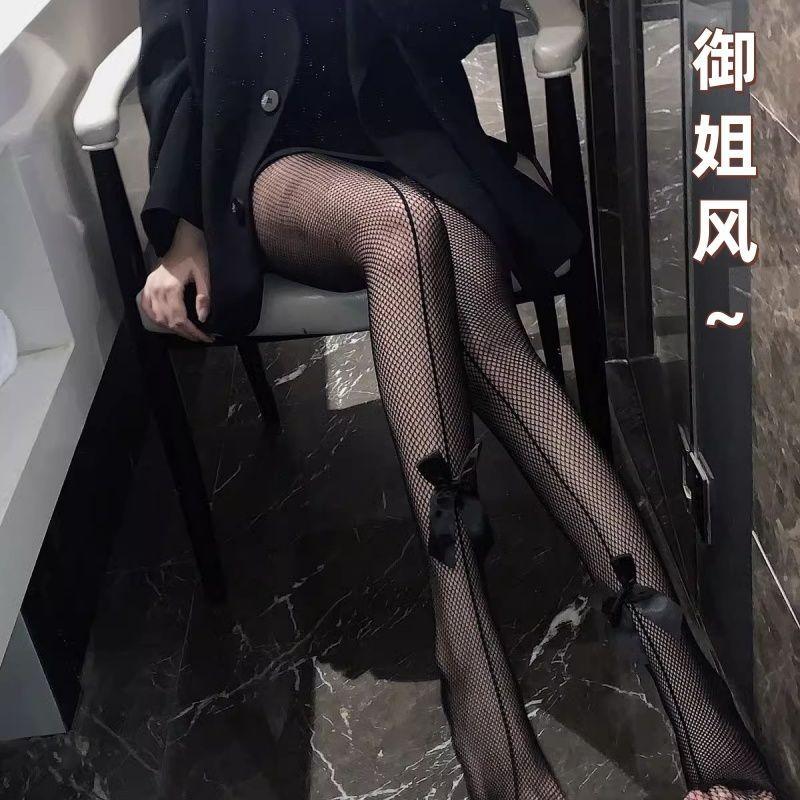 Spring stockings women's sexy bows, trendy black fishnet socks versatile and thin bottom pantyhose