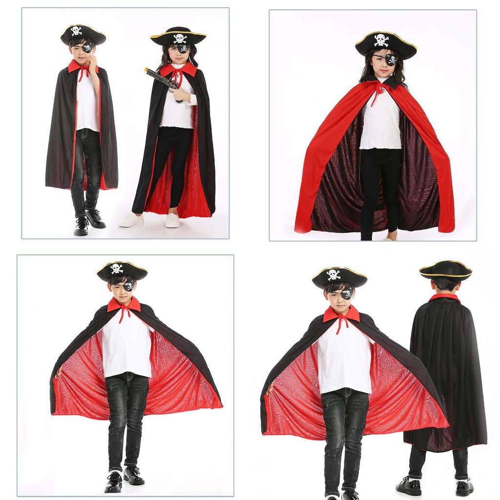 Kids Pirate Captain Outfit With Black Red Vampire Cape And Accessories For Party