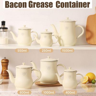 Food Grade Stainless Steel Oil Pot Cooking Oil Storage Can Mesh Strainer,Bacon Grease Container Kitchen Oil Filter Pot, 7 Sizes