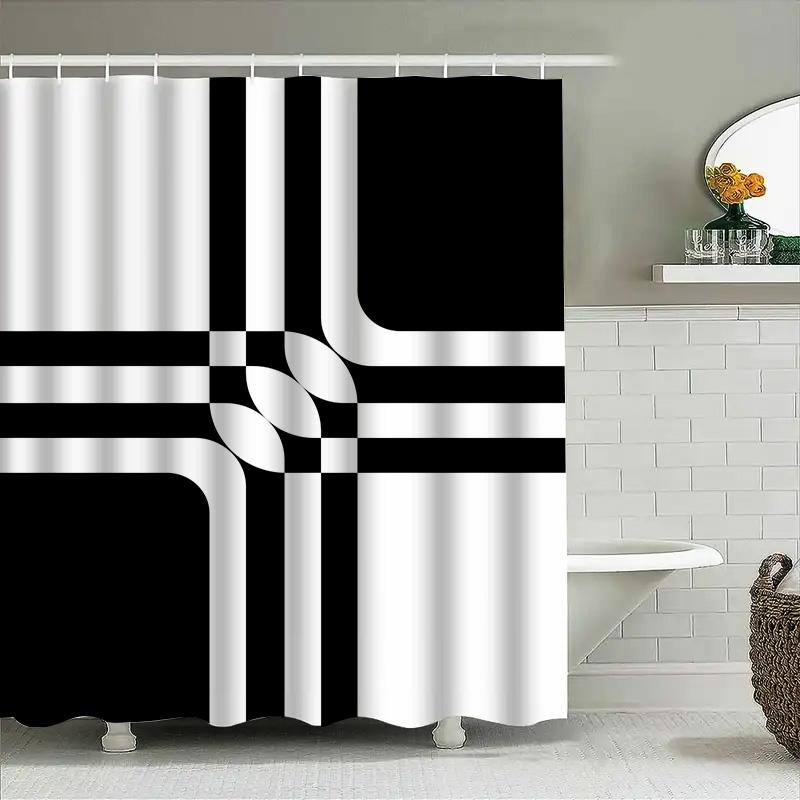 Black White Shower Curtain 3D Printed Waterproof Washable Decorative Bathtub Liner For Home Bathroom Accessories Large Size (180