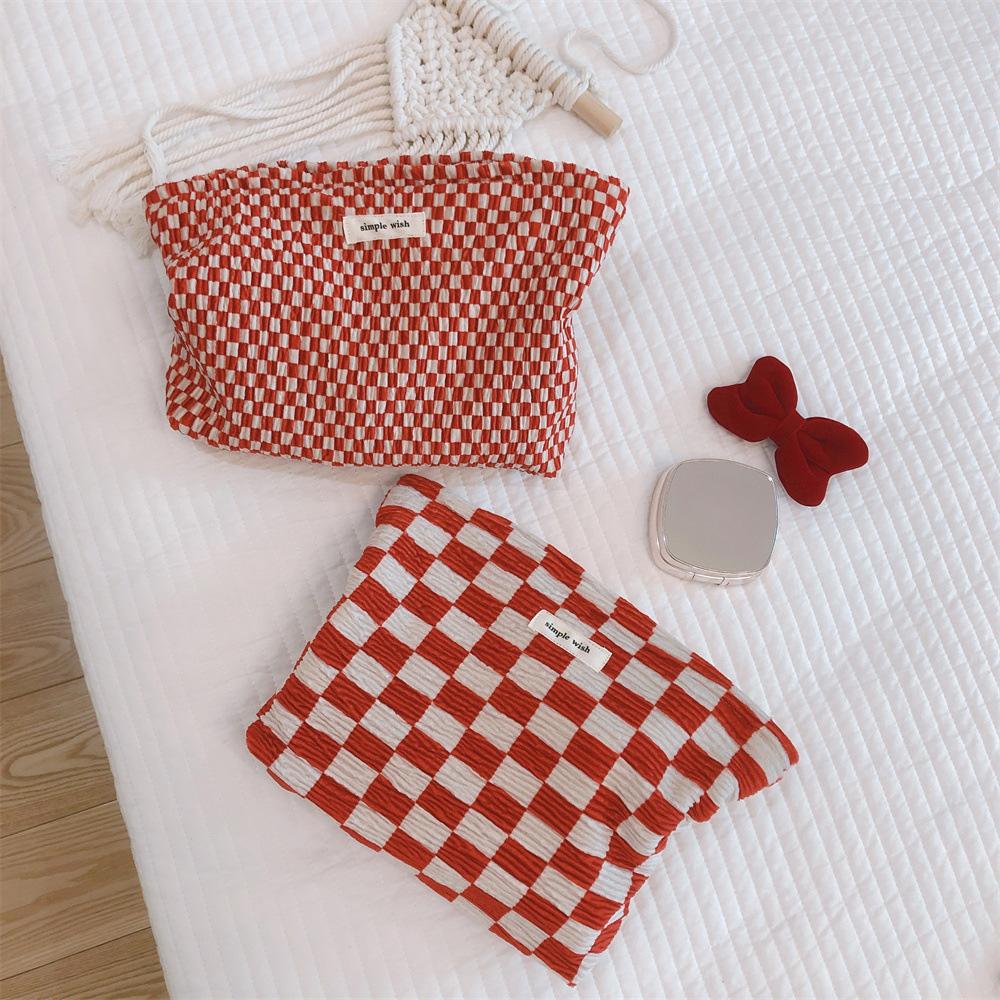 202 Elegant Grid Pattern Travel Toiletry Bag Cosmetic Carrying Bag Organizer Storage Pouch