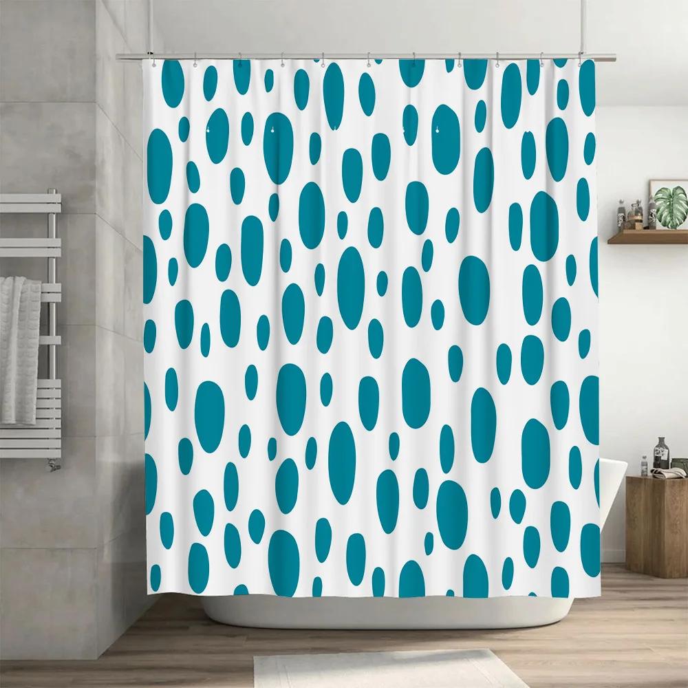 Modern Bathroom Shower Curtain with Blue Polka Dots Waterproof, Washable Fabric Bath Decor for Home