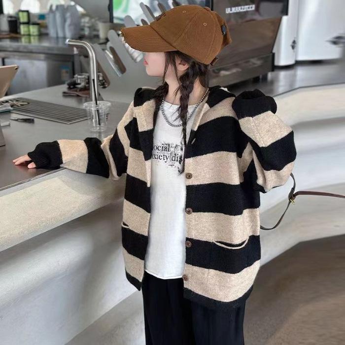 

Вязаный кардиган с узором для девочек - Теплый, модный корейский стиль для осени/зимы 140 cm