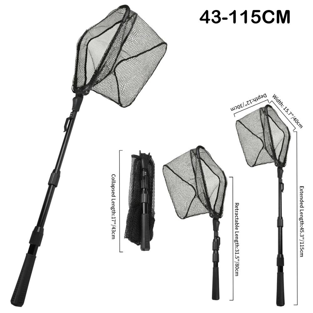 Folding Triangle Fishing Landing Net Telescopic Collapsible Extensible Handle Fishing Hand Net For Fish Carp Trout Catch Release