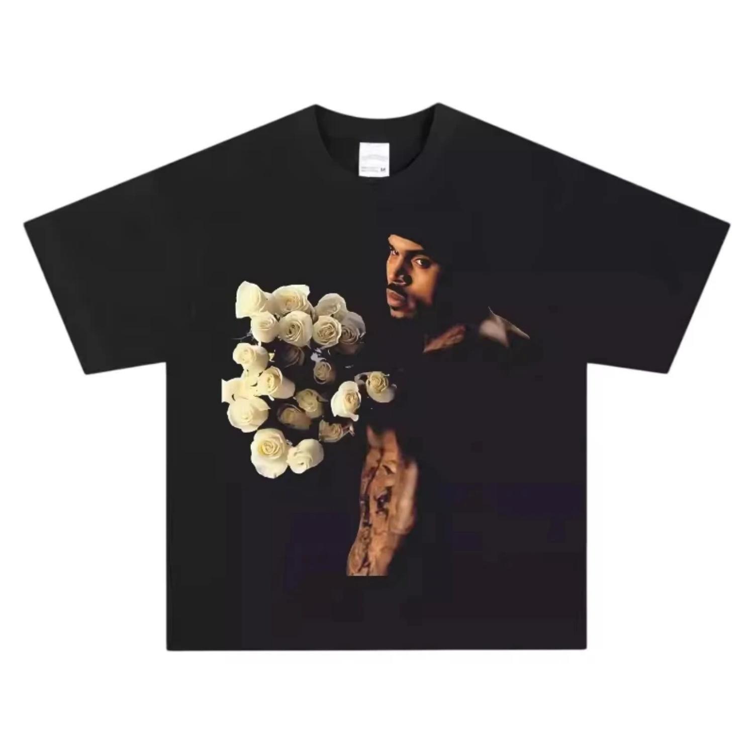 

Chris Brown T-Shirt Romantic R&B Music Graphic Print Crew Neck Pure Cotton Casual Streetwear Fashion Tops for Men Women Youth S чёрный