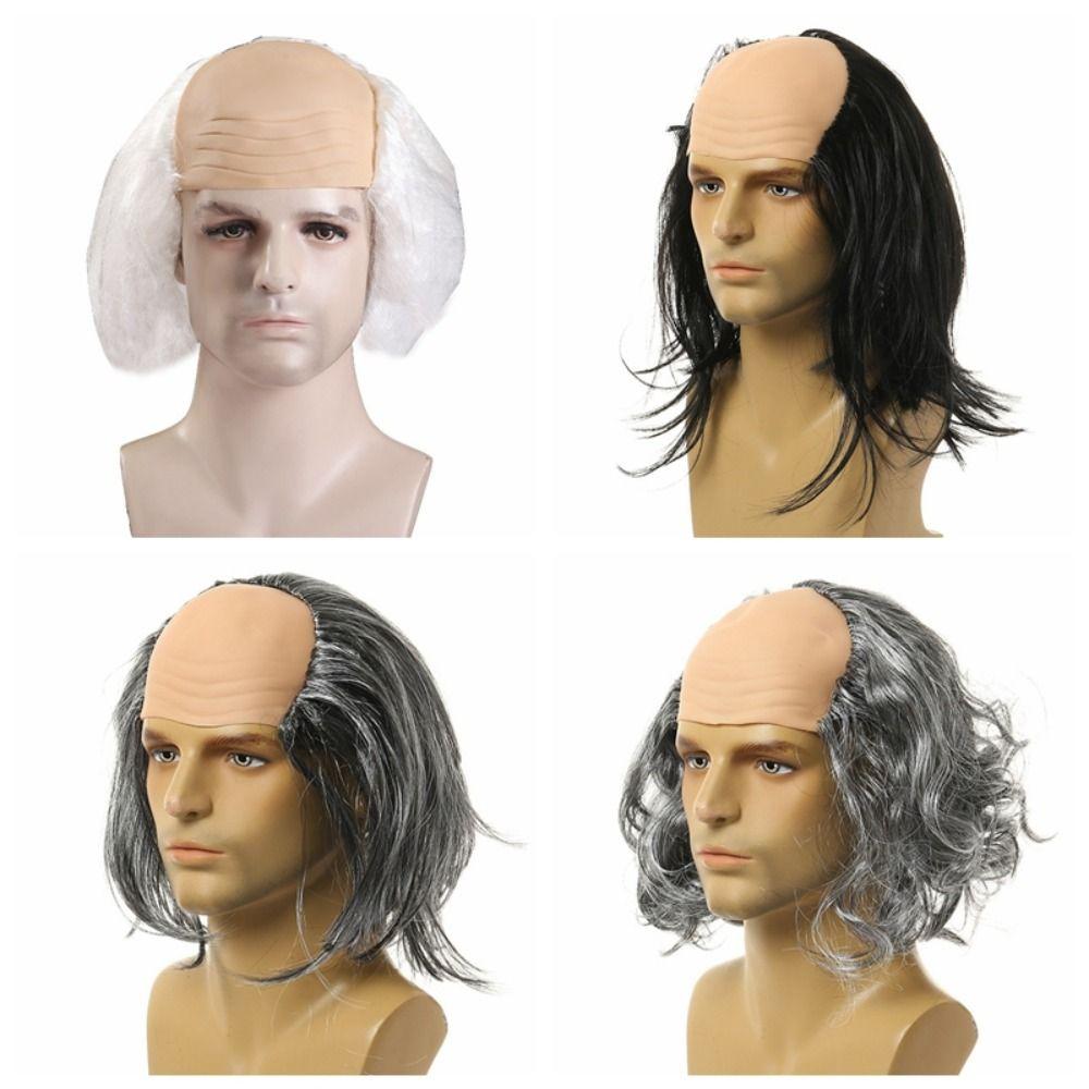 Props Funny Bald Wig Curly Halloween Balding Wig April Fool's Day Old Man Bald Wig  Masquerade Show