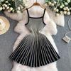 Small man pure desire backless suspender dress women's summer new striped knitted waist thin a word short skirt