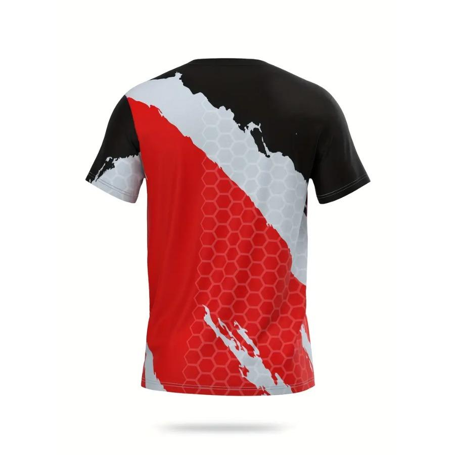 Men's Color Block Shirt, Active Short Sleeve Crew Neck Rash Guard for Fishing Hiking Outdoor