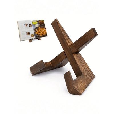 1pc Handmade Wooden Cookbook Stand, Rustic Farmhouse Recipe Book Holder For Kitchen Countertops And Cabinets!
