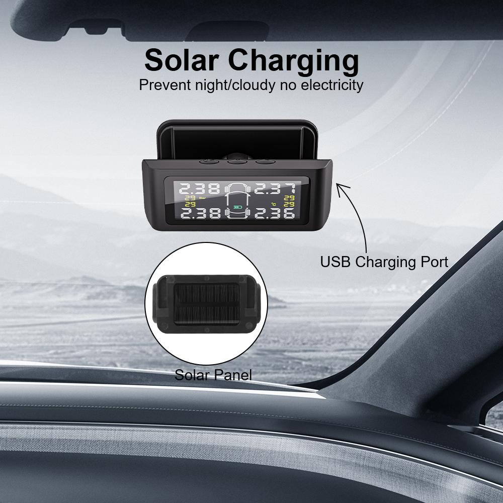 Auto Security Alarm Systems Digital LCD Display Car Tire Pressure Monitoring System USB / Solar TPMS 0-6.0Bar