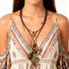 Artisanal Crafted Beaded Leaf Necklace Soft Wax Cord Multi Material Layering Design Versatile Jewelry Gift