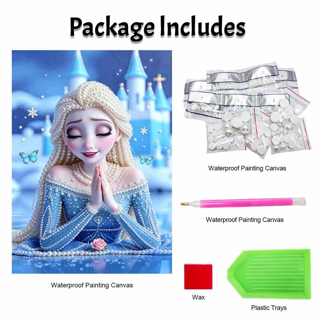 Disney Elsa Pearl Painting Handmade DIY Pearl Art Painting Elegant Frozen Castle Scene Simple Living Room Hanging Painting Decoration