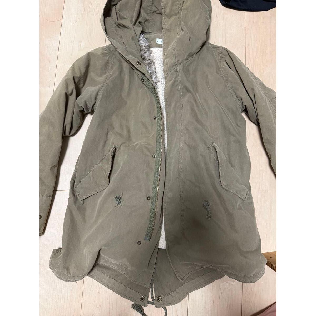 earth music&ecology Mods coat khaki hooded boa liner