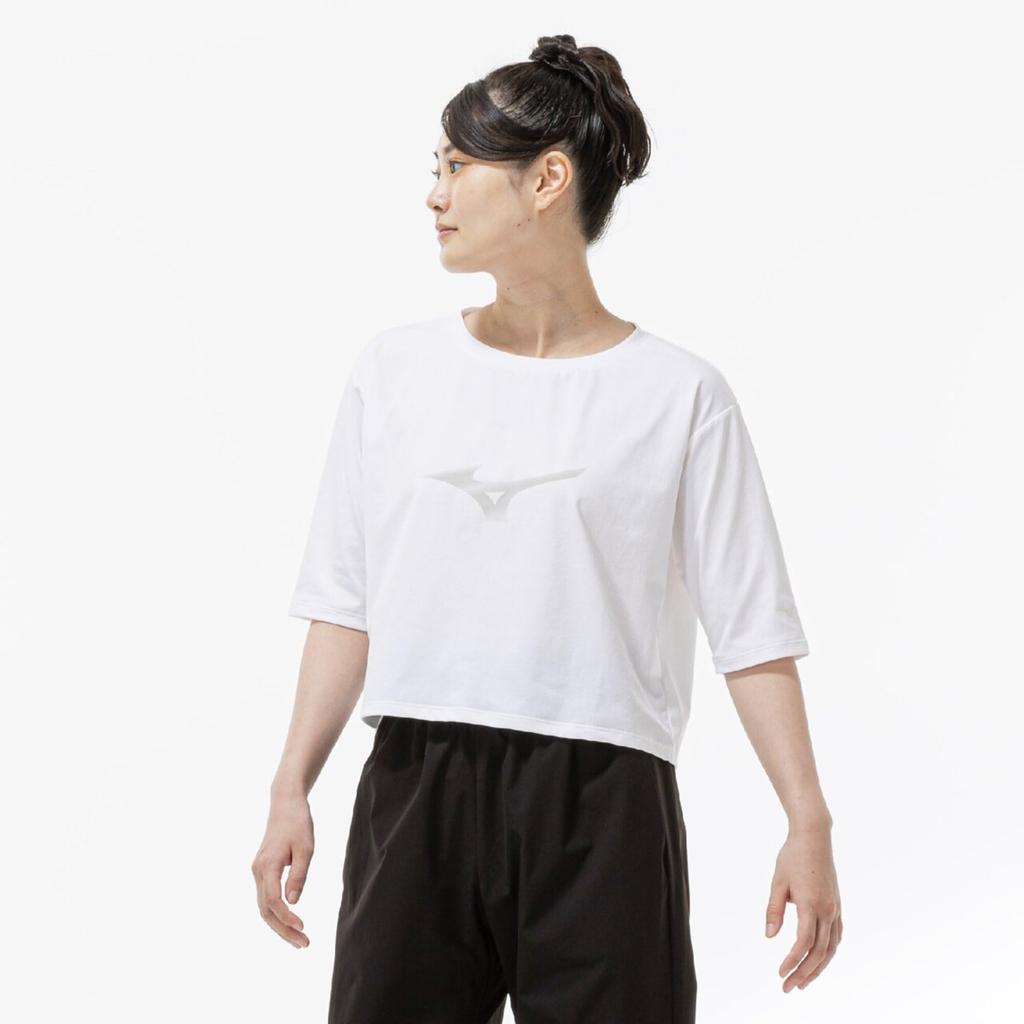 Training Wear Soft Dry Cropped UV Protection 32MAD302 White M [Mizuno] T-Shirt (Wide Silhouette) Sweat-wicking, Quick-drying, Women's