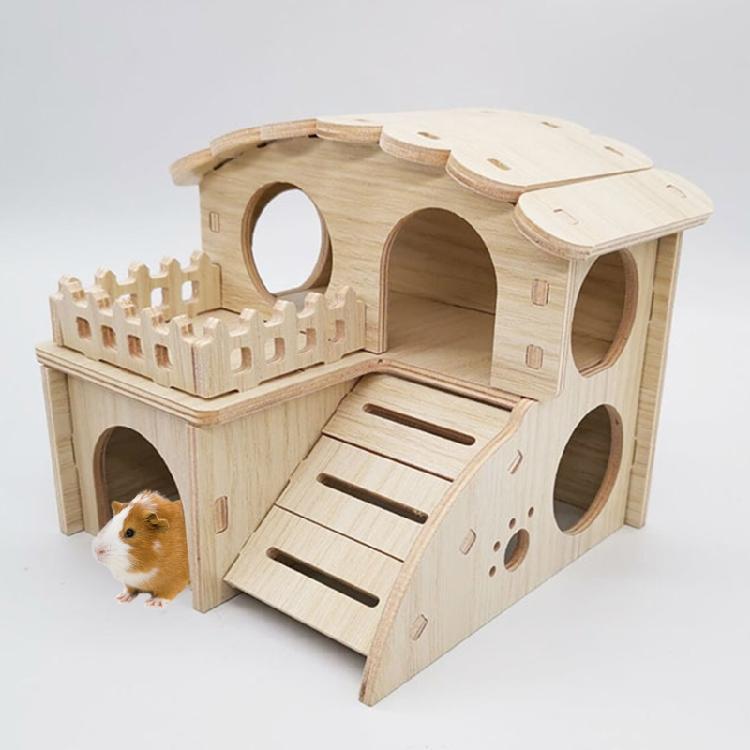 Small Animal Wooden Hut Luxury Villa House Two Layers for Dwarf Mouse Rat Gerbil